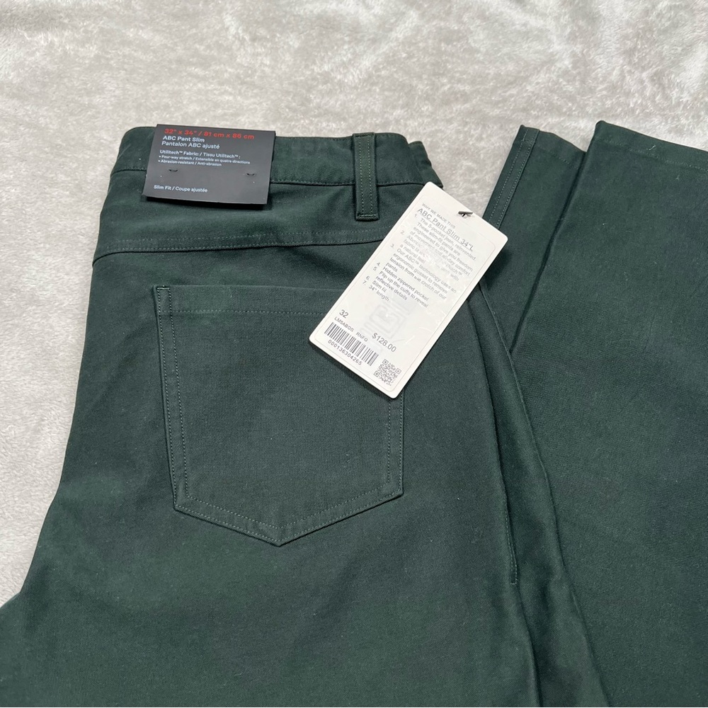 NWT Lululemon ABC Slim Pants Mens 32x33 Rainforest Green Utilitech 5 Pocket